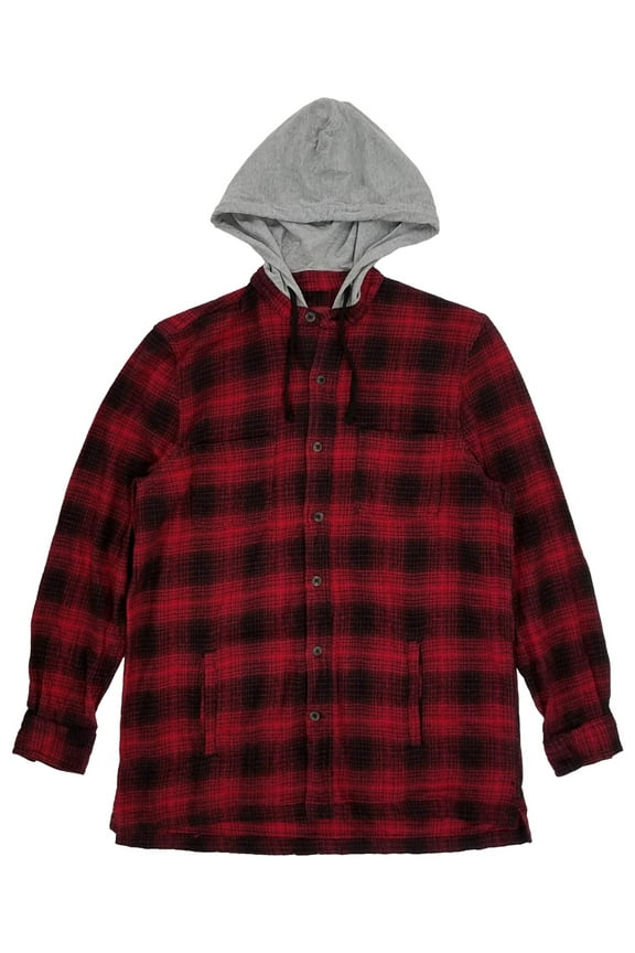 Mens Big & Tall Red Plaid Hooded Flannel Shirt Jacket LT