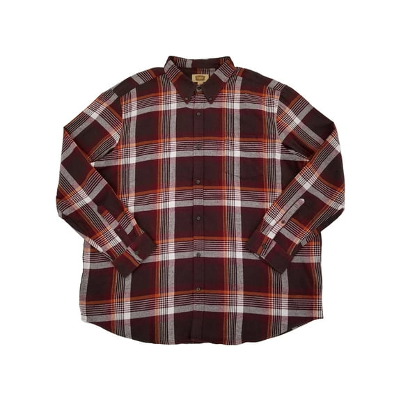 The Foundry Mens Chocolate Plaid Long Sleeve Button-Down Flannel Shirt 3XL