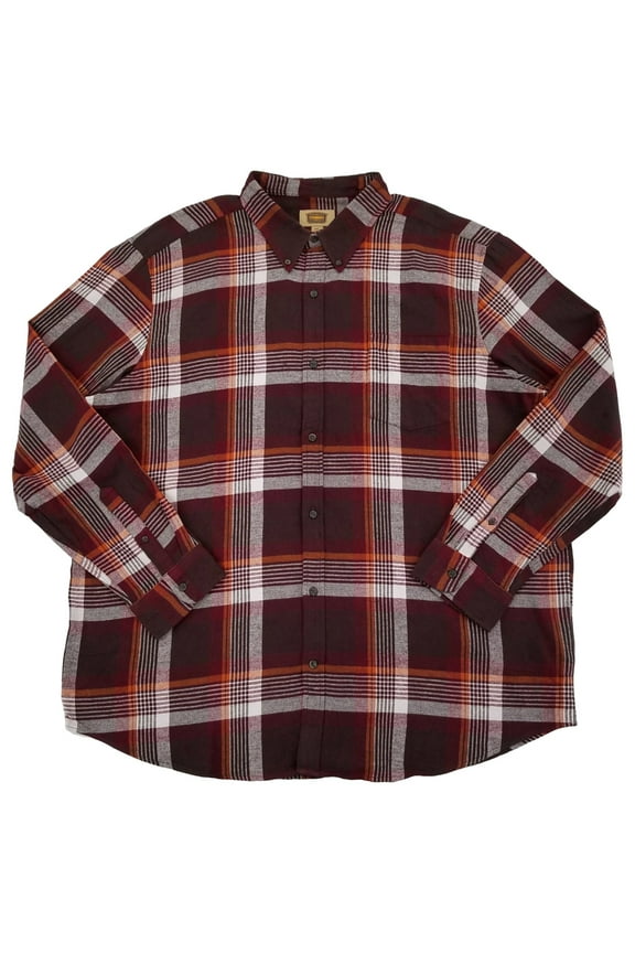 Mens Chocolate Plaid Long Sleeve Button-Down Flannel Shirt 4XL