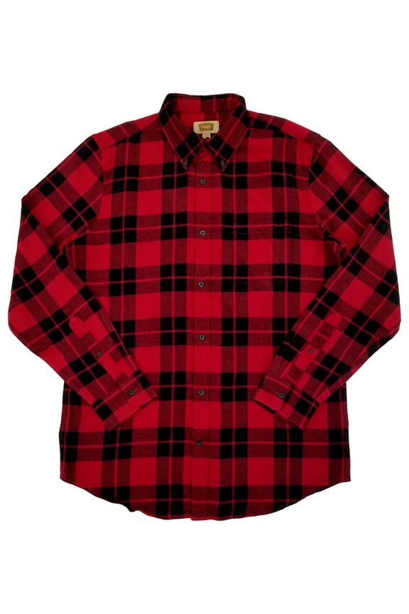 Mens Red & Black Plaid Long Sleeve Button-Down Flannel Shirt LT