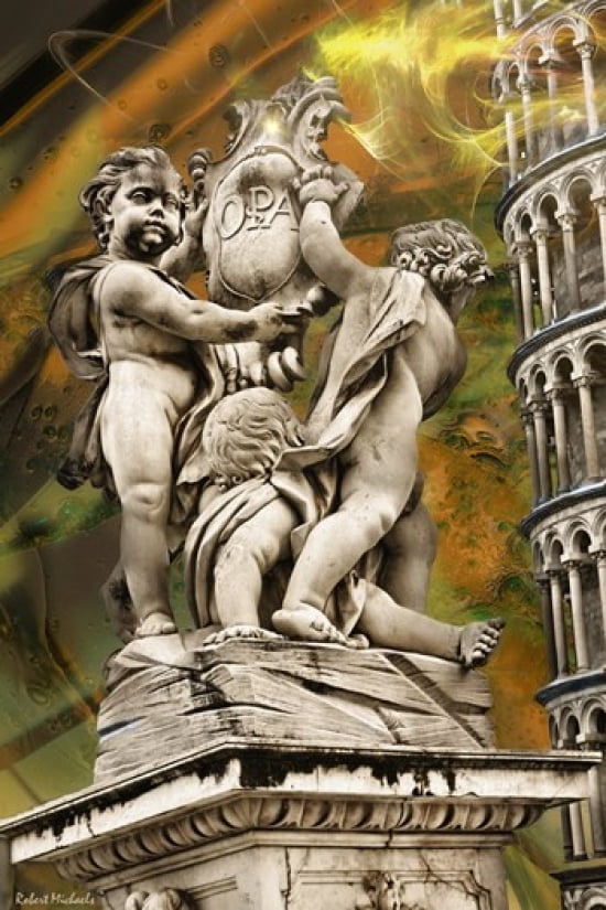 The Fountain with Angel - Pisa Canvas Art - Robert Michaels (12 x 18)
