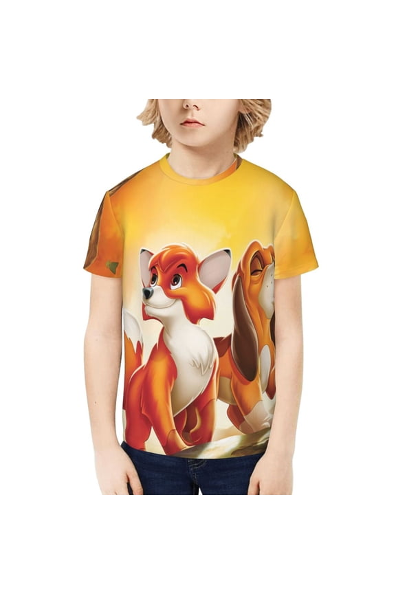 The Fox And The Hound Teenage T-Shirt Kids 3D Print Graphic Shirts Summer Round Neck Short Sleeve Funny Cartoon Casual Top Tees for Youth Boys Girls
