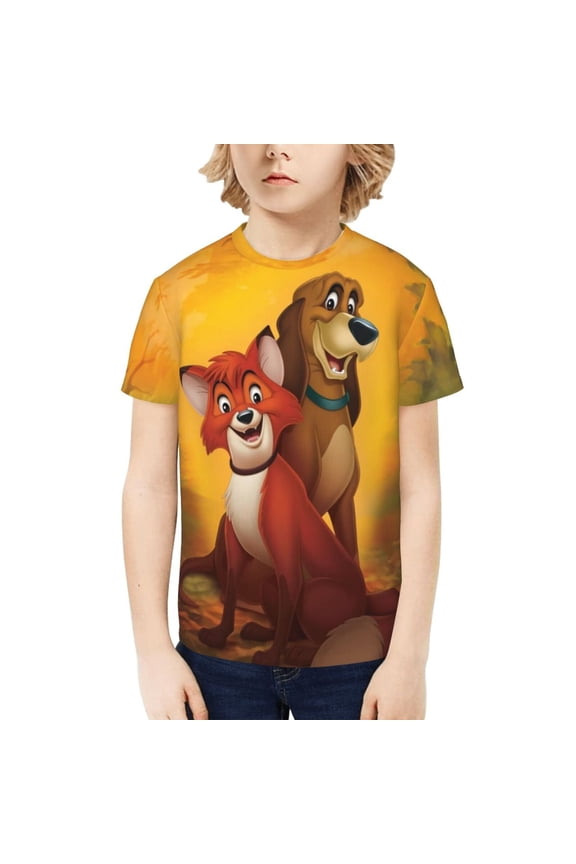 The Fox And The Hound Teenage T-Shirt Kids 3D Print Graphic Shirts Summer Round Neck Short Sleeve Funny Cartoon Casual Top Tees for Youth Boys Girls