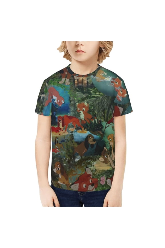 The Fox And The Hound Teenage T-Shirt Kids 3D Print Graphic Shirts Summer Round Neck Short Sleeve Funny Cartoon Casual Top Tees for Youth Boys Girls