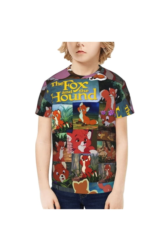 The Fox And The Hound Teenage T-Shirt Kids 3D Print Graphic Shirts Summer Round Neck Short Sleeve Funny Cartoon Casual Top Tees for Youth Boys Girls
