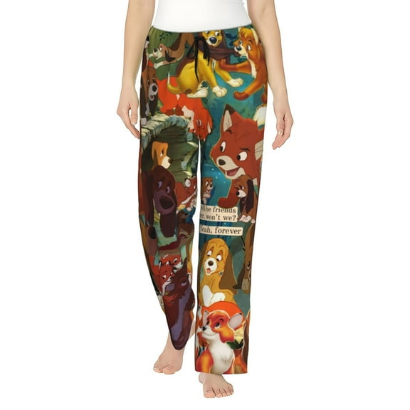 The Fox And The Hound Women's Pajama Pants, Cartoon Ultra Soft Comfy Lounge Bottoms, Casual Sleep Pj Pants Sleepwear With Pockets Drawstring