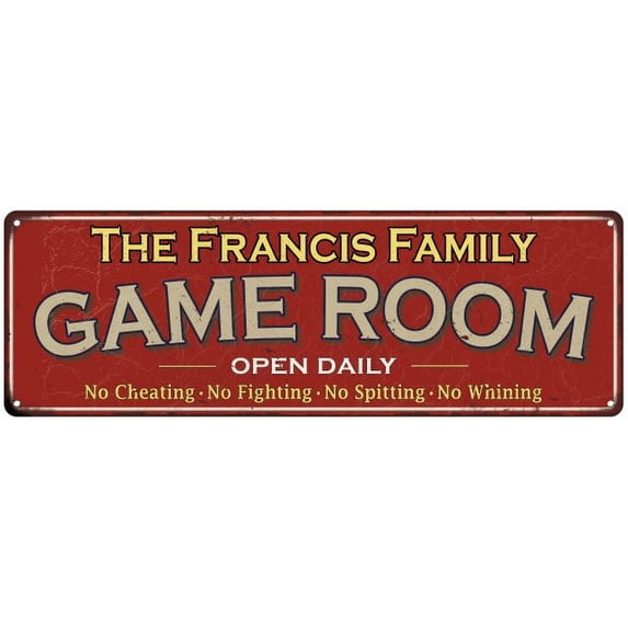 The Francis Family Red Game Room Metal 6x18 Sign 106180038701