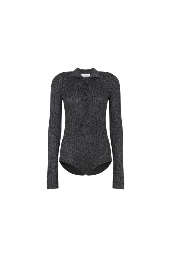 Fitted Metallic Shimmer Bodysuit With Button-Down Front (Women's)