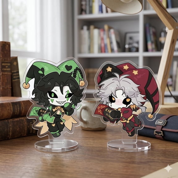 The Freak Circus Acrylic Standee Jester Figure-Harlequin Desk Decoration- Anime Style Acrylic Stand-RedorGreen Option Weirdcore Aesthetic (1 standee)