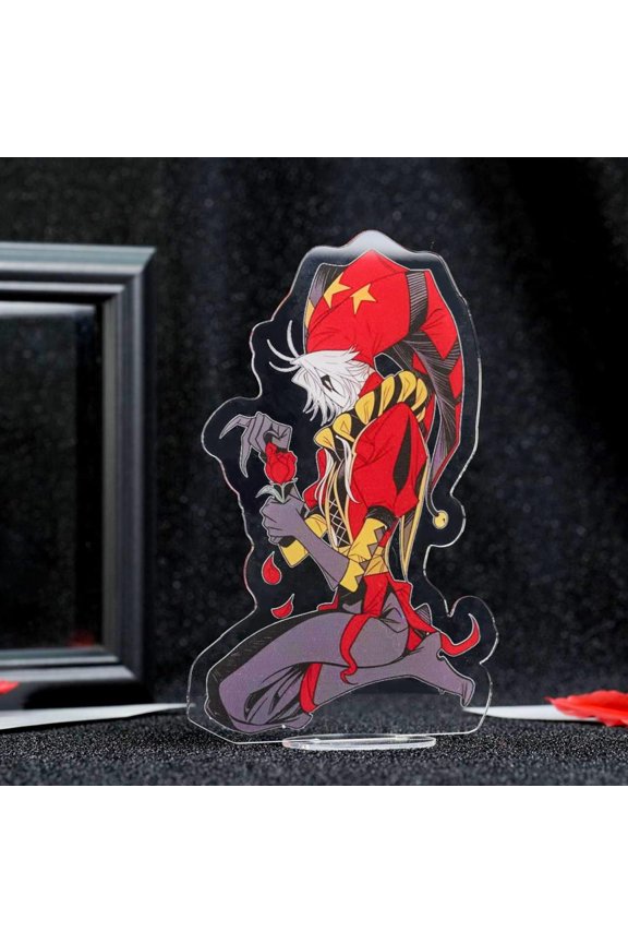 The Freak Circus Pierrot Acrylic Standee | 15cm Jester Rose Desk Decor | Collectible Fan Art