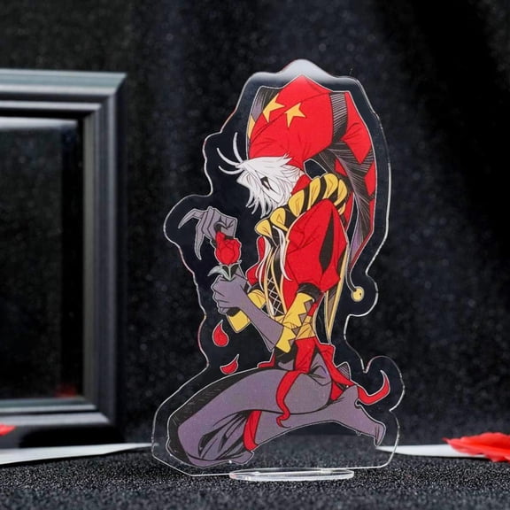 The Freak Circus Pierrot Acrylic Standee | 15cm Jester Rose Desk Decor | Collectible Fan Art