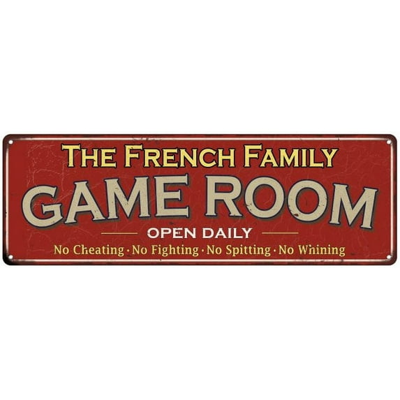 The French Family Gift Red Game Room Metal 6x18 Sign 206180038497