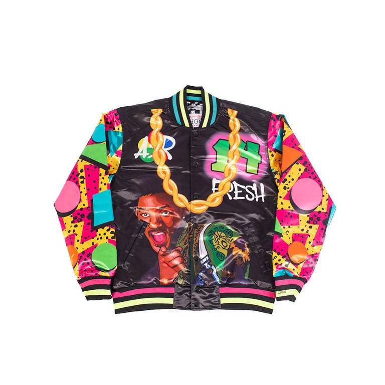 The Fresh Prince of Bell Air Men s Headgear Classics Embroidered Will Smith Satin Jacket X Large Black Air Graffiti