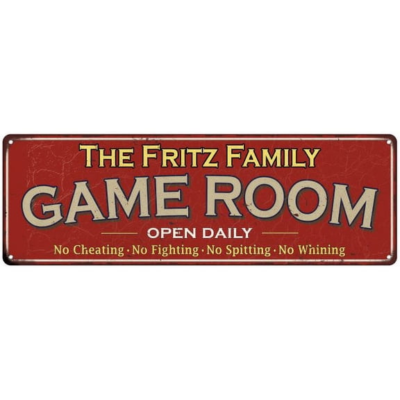 The Fritz Family Gift Red Game Room Metal 6x18 Sign 206180038357