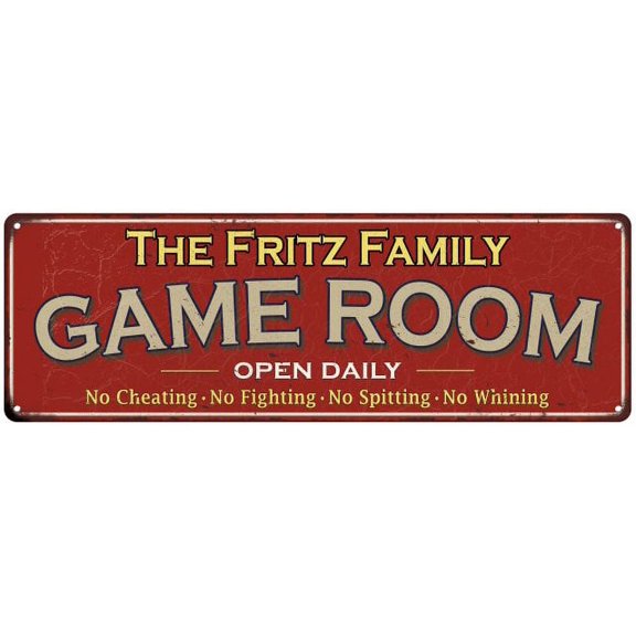 The Fritz Family Red Game Room Metal 6x18 Sign 106180038357