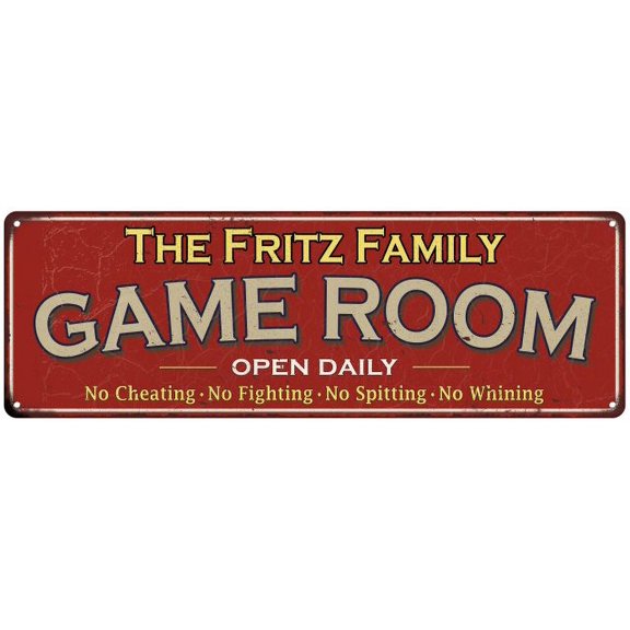 The Fritz Family Red Game Room Metal 8x24 Sign 108240038357