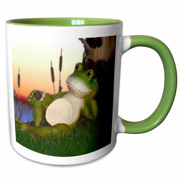 3drose, the Frog and the Snail, 11oz Two-tone Green Mug