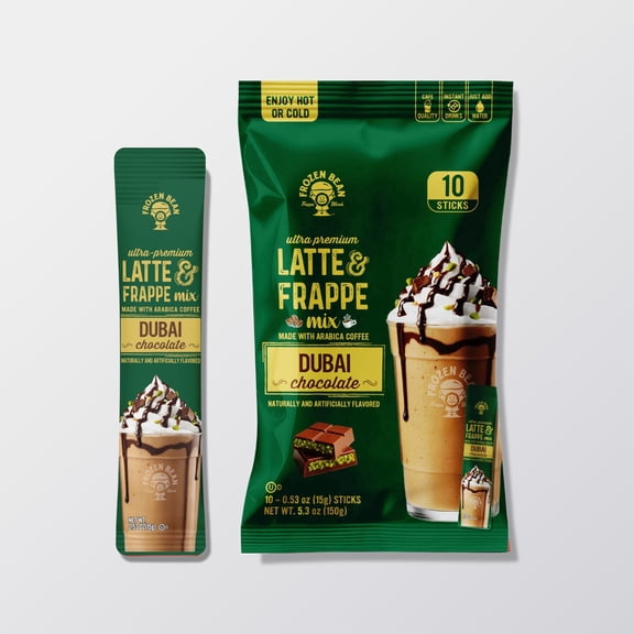 The Frozen Bean Dubai Chocolate Latte & Frappe Instant Coffee Mix, 100% Arabica, 10 Sticks