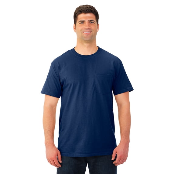 The Fruit of the Loom Adult HD Cotton Pocket T-Shirt - J NAVY - M