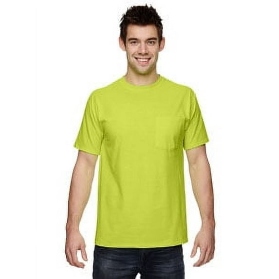The Fruit of the Loom Adult HD Cotton Pocket T-Shirt - SAFETY GREEN - 3XL
