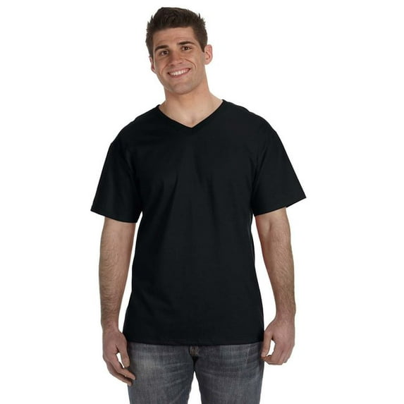 The Fruit of the Loom Adult HD Cotton V-Neck T-Shirt - BLACK - 3XL