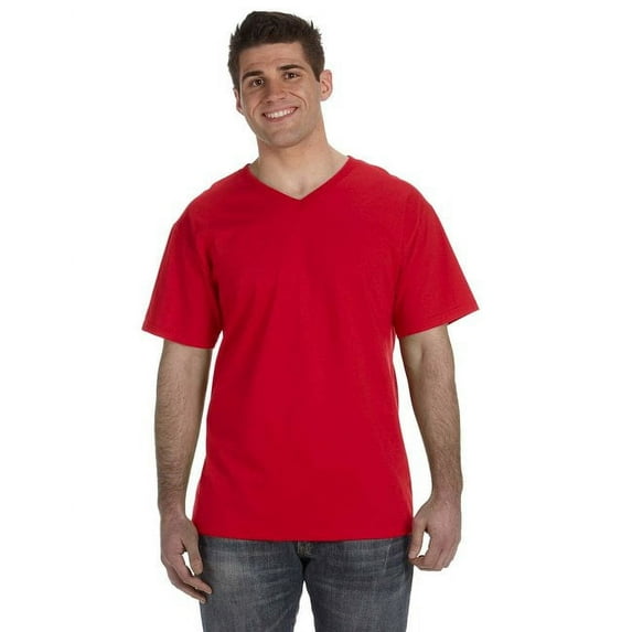 The Fruit of the Loom Adult HD Cotton V-Neck T-Shirt - TRUE RED - L