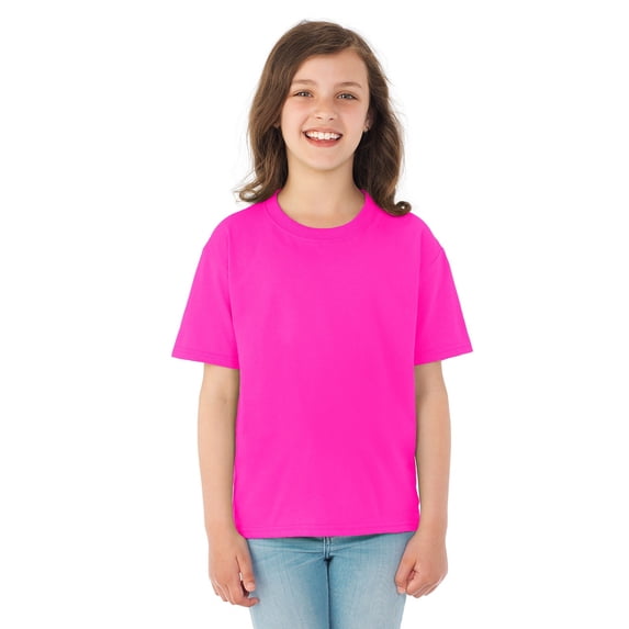 The Fruit of the Loom Youth HD Cotton T-Shirt - NEON PINK - L