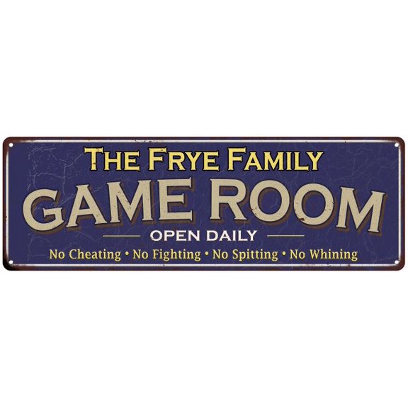 The Frye Family Blue Game Room Metal 8x24 Sign 108240037134