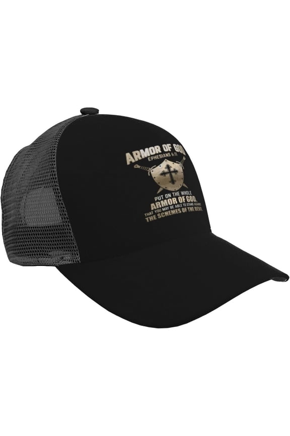 The Full Armor of God Ephesians 617 Mesh Trucker Hat for Men - Low Profile Baseball Cap Adjustable Dad Cap,Black