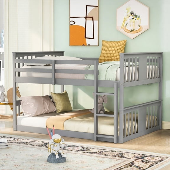 The Full Over Full Bunk Bed with Ladder in Gray - Solid Pine Wood & Lifetime Durability