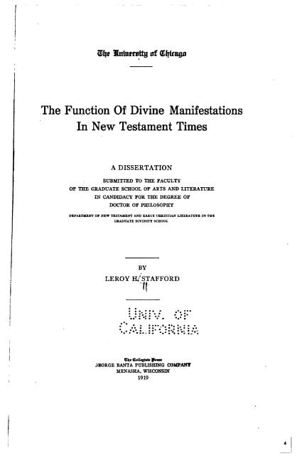 The Function of Divine Manifestations in New Testament Times, (Paperback)