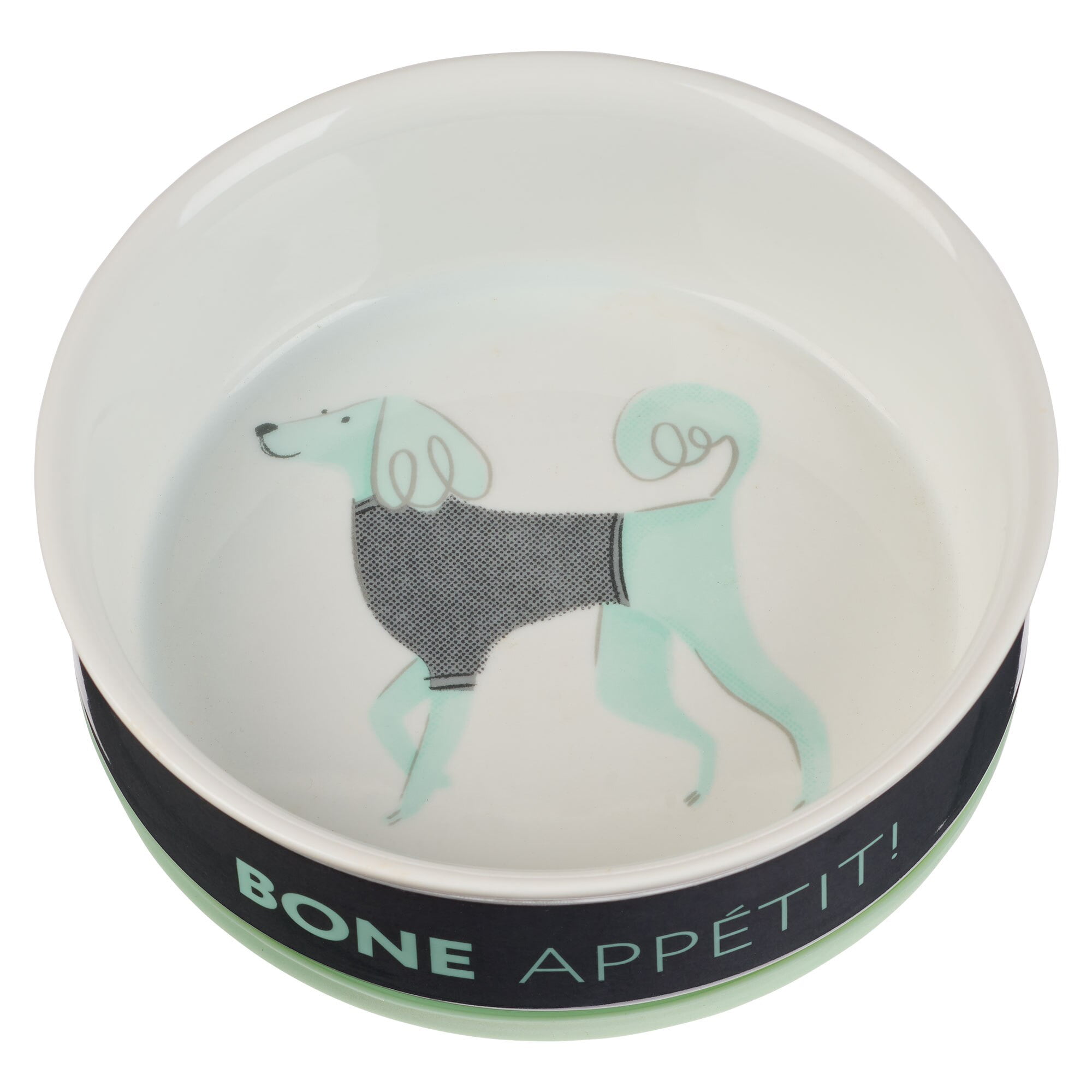 Medium White and Gray Ceramic Dog Bowl with Non-Slip Base
