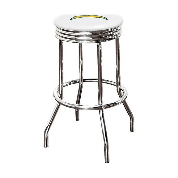 The Furniture King Bar Stool 24" Tall Backless Chrome Metal Stool Featuring Your Favorite Football Team Logo on a Colored Vinyl Swivel Seat Cushion Chargers Yellow on White