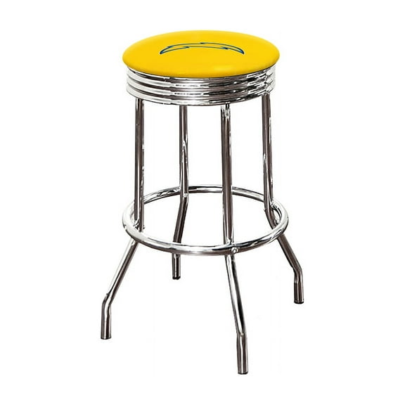 The Furniture King Bar Stool 24" Tall Backless Chrome Metal Stool Featuring Your Favorite Football Team Logo on a Colored Vinyl Swivel Seat Cushion Chargers Yellow on Yellow