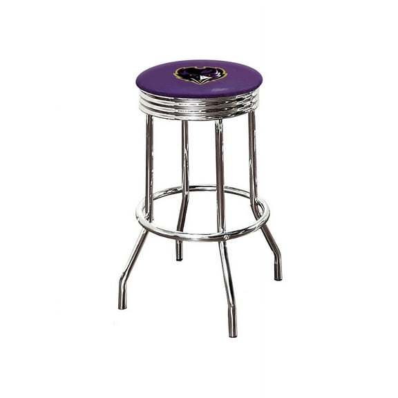 The Furniture King Bar Stool 24" Tall Backless Chrome Metal Stool Featuring Your Favorite Football Team Logo on a Colored Vinyl Swivel Seat Cushion Ravens Face on Purple