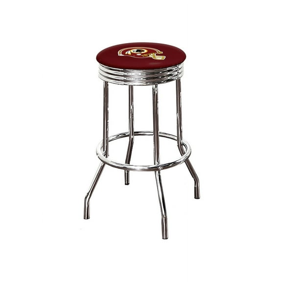 The Furniture King Bar Stool 29" Tall Backless Chrome Metal Stool Featuring Your Favorite Football Team Logo on a Colored Vinyl Swivel Seat Cushion Washington Helmet on Red