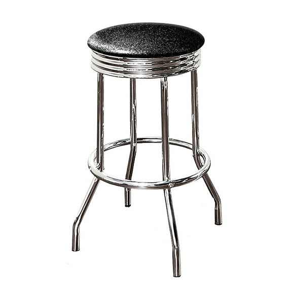 The Furniture King Bar Stool 29" Tall Chrome Finish Soda Fountain Stool Featuring a Black Glitter Vinyl Swivel Seat Cushion