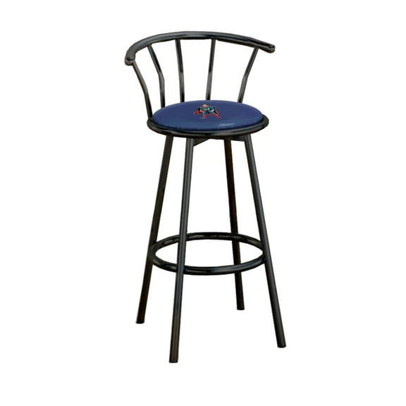 The Furniture King Bar Stool Black Metal Finish with a Comic Superhero Themed Decal (Superman Standing - Blue)