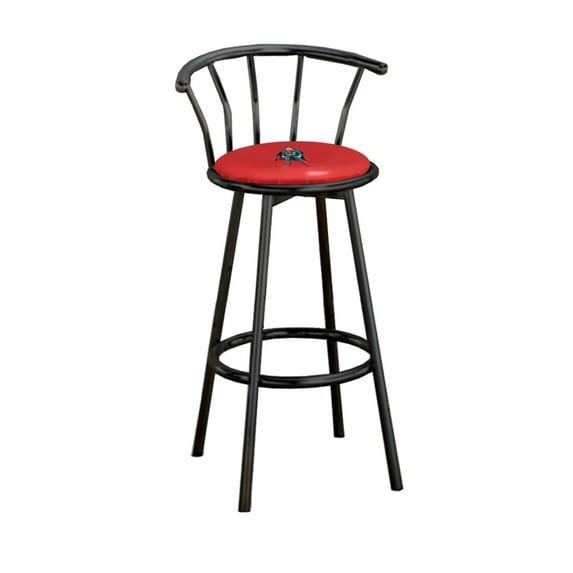 The Furniture King Bar Stool Black Metal Finish with a Comic Superhero Themed Decal (Superman Standing - Red)