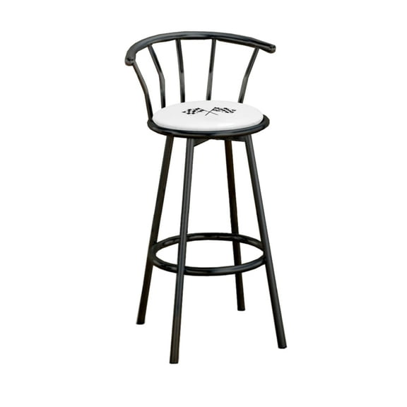 The Furniture King Bar Stool Black Metal with a Sports Themed Themed Decal (Checkered Flags - White)