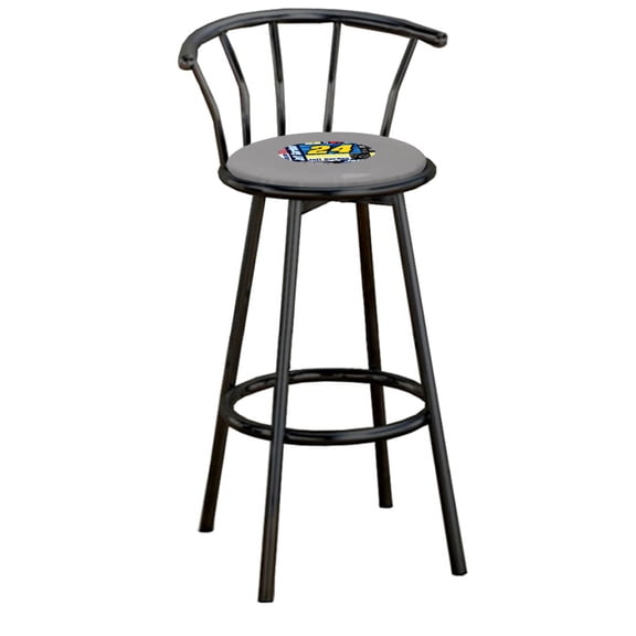 The Furniture King Bar Stool Black Metal with a Sports Themed Themed Decal (Nascar - Blue)