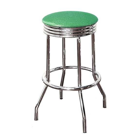 The Furniture King Bar Stool Retro Style 24" Tall Chrome Finish Soda Fountain Stool Featuring a Green Glitter Vinyl Swivel Seat Cushion