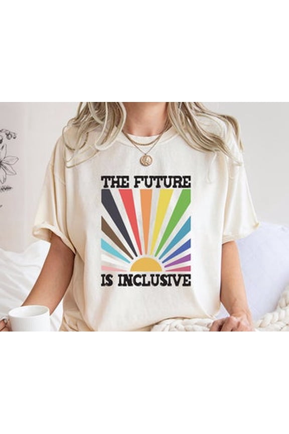 The Future Is Inclusive Shirt, Rainbow Pride, Trans Rights Top, Lgbtq Gift, Progress Pride Shirt, Social Justice Shirt, Navy Tshirt