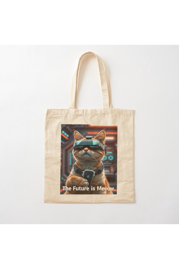 The Future Is Meeow Canvas Tote Bags, Reusable Shopping Bag