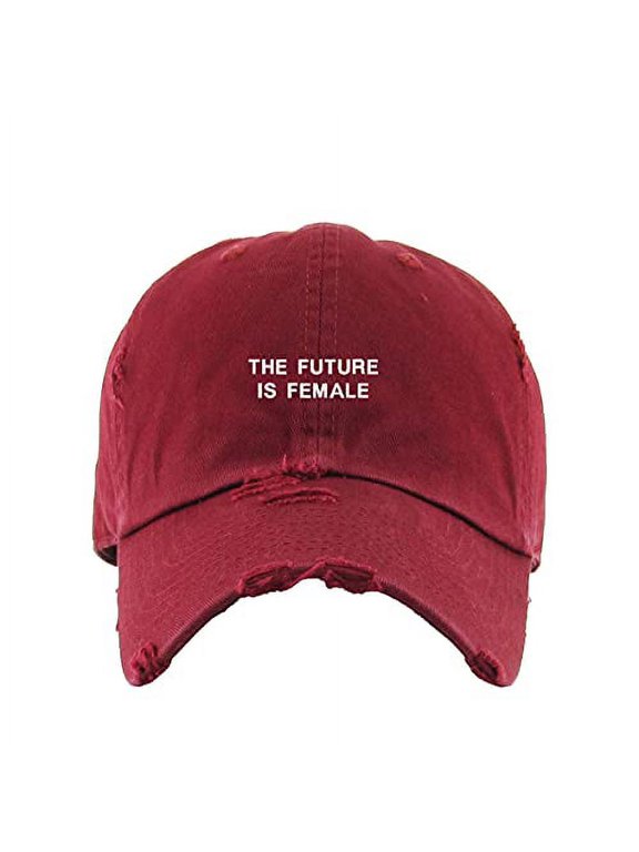 The Future is Female Vintage Baseball Cap Embroidered Cotton Adjustable Distressed Dad Hat Maroon