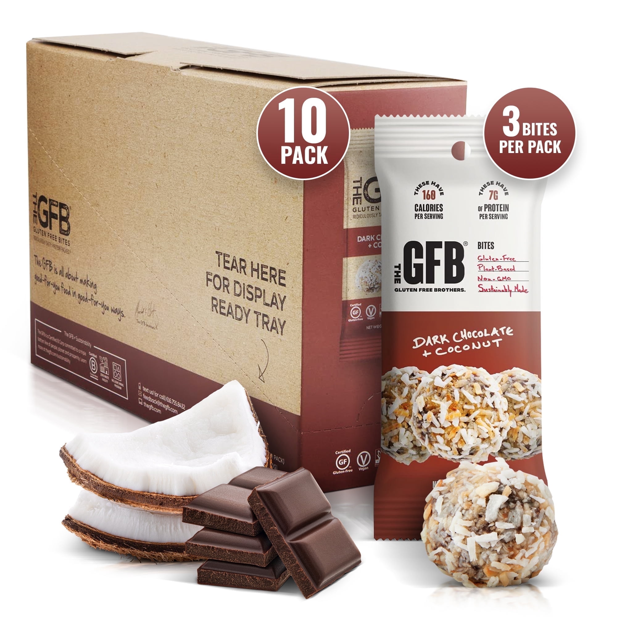 The GFB Dark Chocolate Coconut Bites Gluten Free Non GMO Vegan 10 Count 1.2 oz