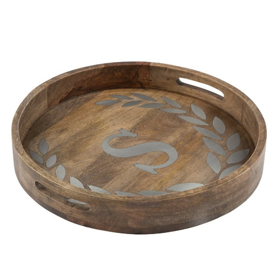 Gerson Heritage Collection Mango Wood Round Tray With Letter "S"