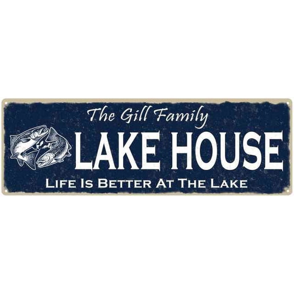 The GILL Family Lake House Sign 6x18 Metal Fishing Cabin Decor 206180101430