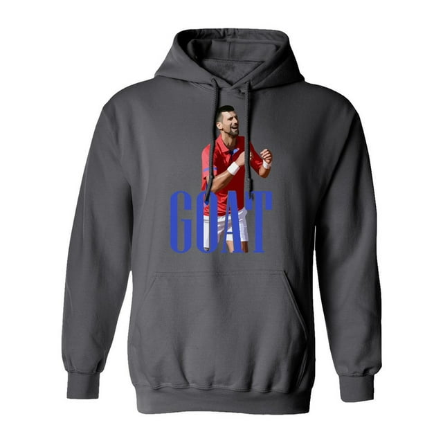 The GOAT Is Here - Novak Gold Medal Tribute Unisex Hooded Sweatshirt (Gray, Large)