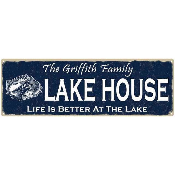 The GRIFFITH Family Lake House Sign 8x24 Metal Fishing Cabin Decor 108240101369
